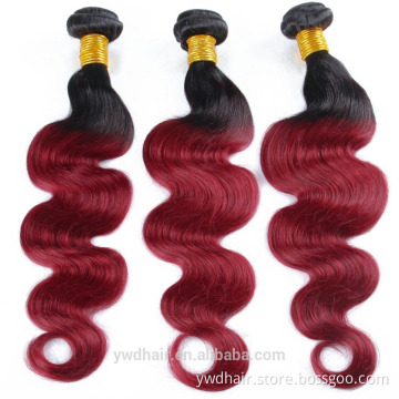 Dark Root Ombre Hair Extensions 1b/99j Peruvian Virgin Hair Body Wave Wavy Red Wine Two Tone ombre Human Hair Weave